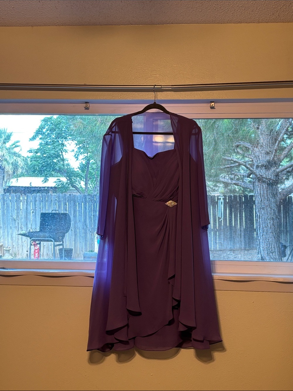 JJs House Purple Midi Dress with Sheer Cape